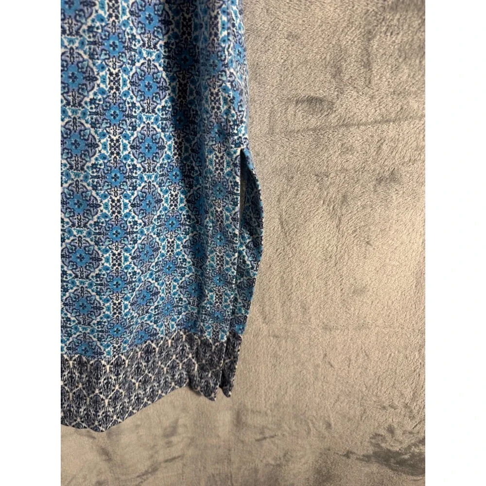 J. Jill Blue Ikat Medallion Print Pencil Skirt Petite Small‎ Side Slit Knit